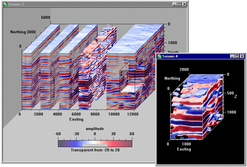 3D szeizmikus adatok a Slicer Dicer vizualizációs szoftverben megjelenítve 3D szeizmikus adatok a Slicer Dicer vizualizációs szoftverben megjelenítve