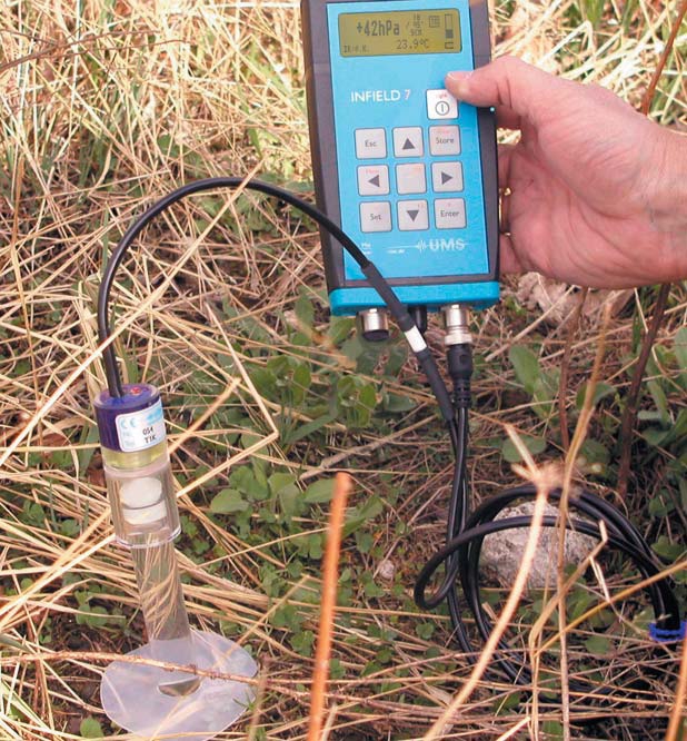 T1 tenziométer korábbi színtelen szondaszárral, valamint Infield7 hordozható kéziműszer T1 tenziométer korábbi színtelen szondaszárral, valamint Infield7 hordozható kéziműszer